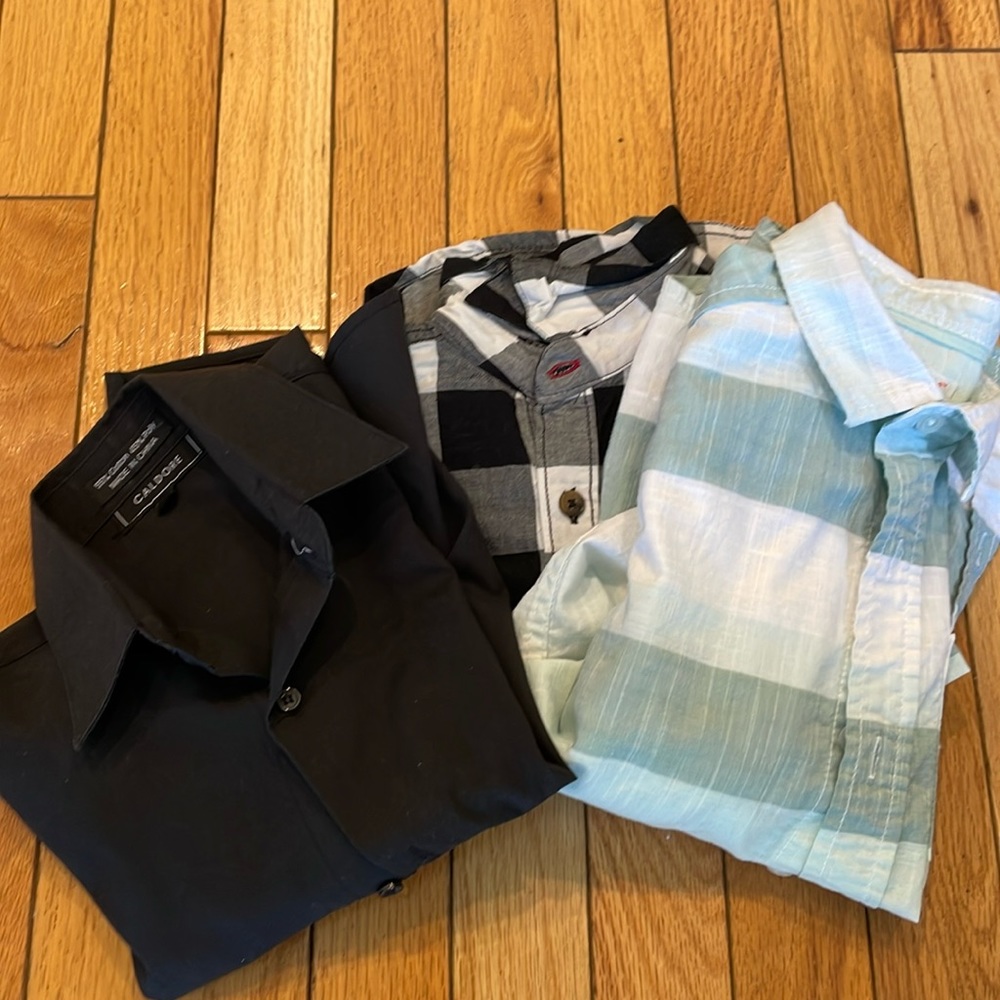 Button-down shirt two long sleeve, one short sleeve, size 4,5 and one 6